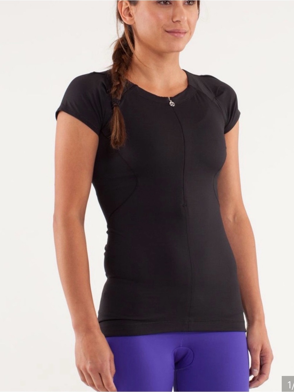 lululemon athletica Black Short Sleeve Zip-Front Active Top
